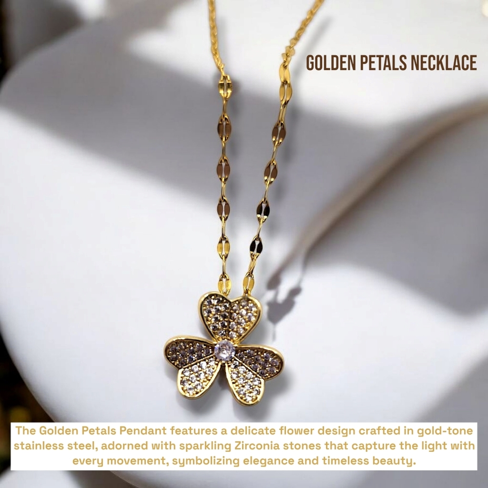 Gold Zirconia Stainless Steel Flower Necklace